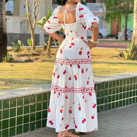 FARM Rio White Fruits Long Dress Size S - Picture 4 of 11